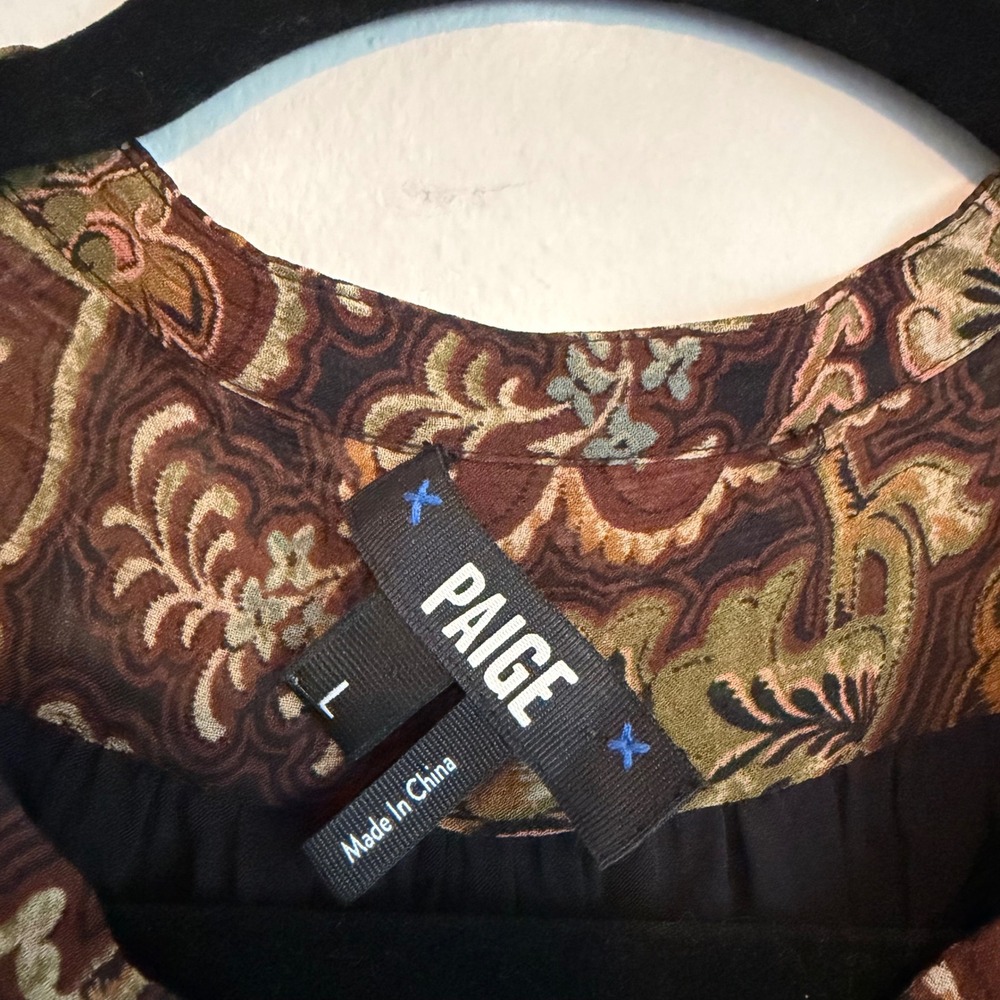 PAIGE Elias dress Silk brown paisley print L boho western chic drop waist fall - Picture 5 of 8